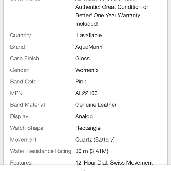 AQUAMARIN ladies 🎉Watch. Registered # on back price per watch - Picture 6 of 14